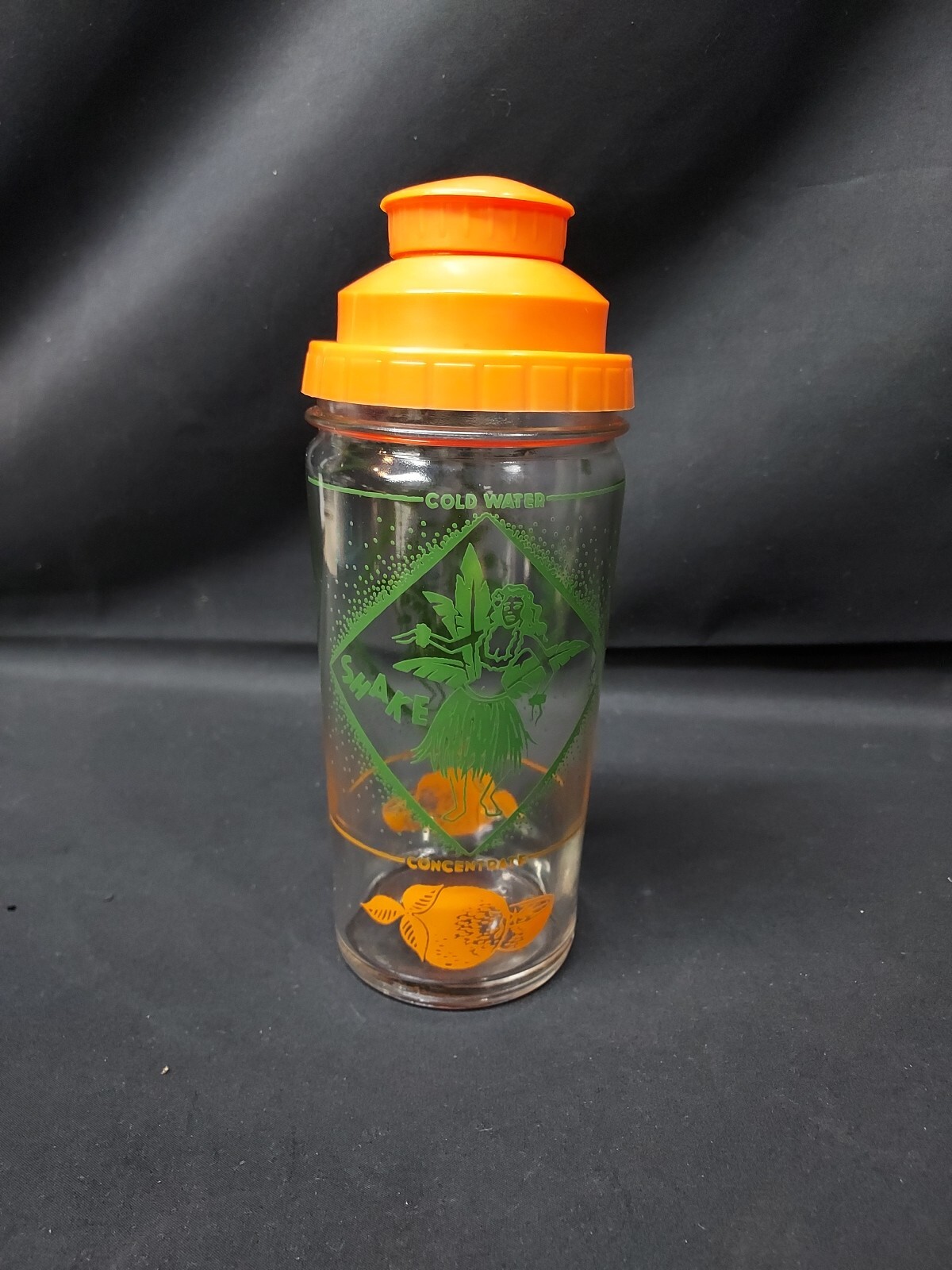 Mid Century ORANGE JUICE CONCENTRATE CARAFE COCKTAIL SHAKER HULA DANCER TIKI