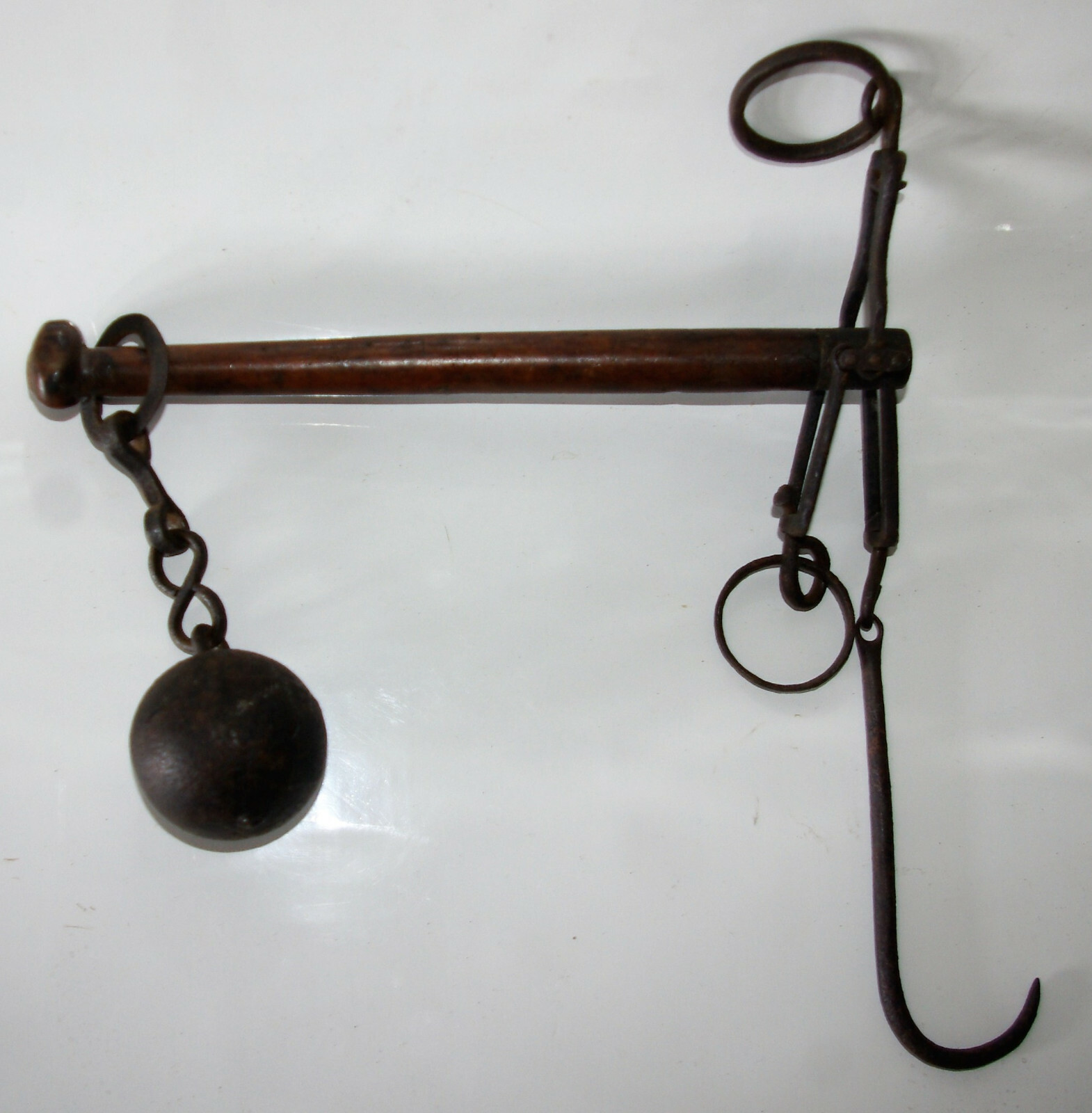 Antique Scale Roman Peson Bane Wood 10 5/8in Weight Slider Iron Forged Xviiième