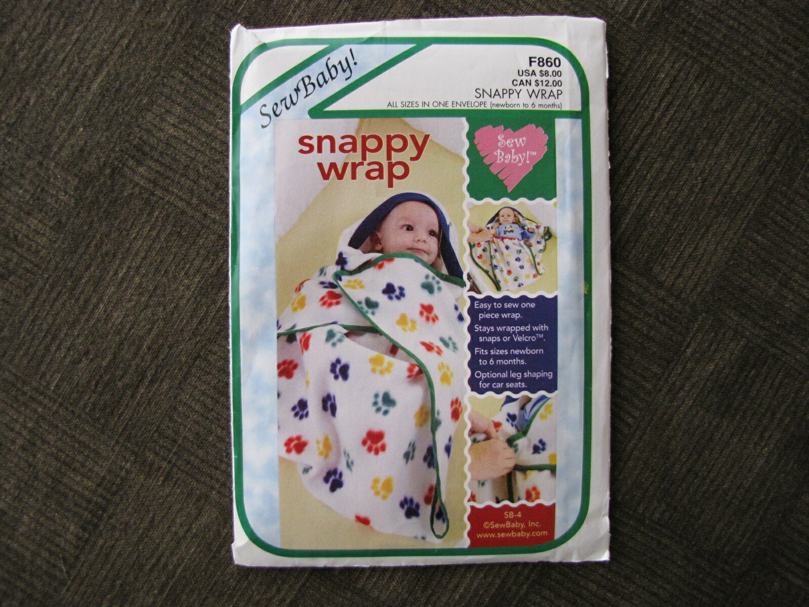 SEW BABY  Snappy Wrap Sewing Pattern F860 Newborn to 6 Months All In One NOS/NEW