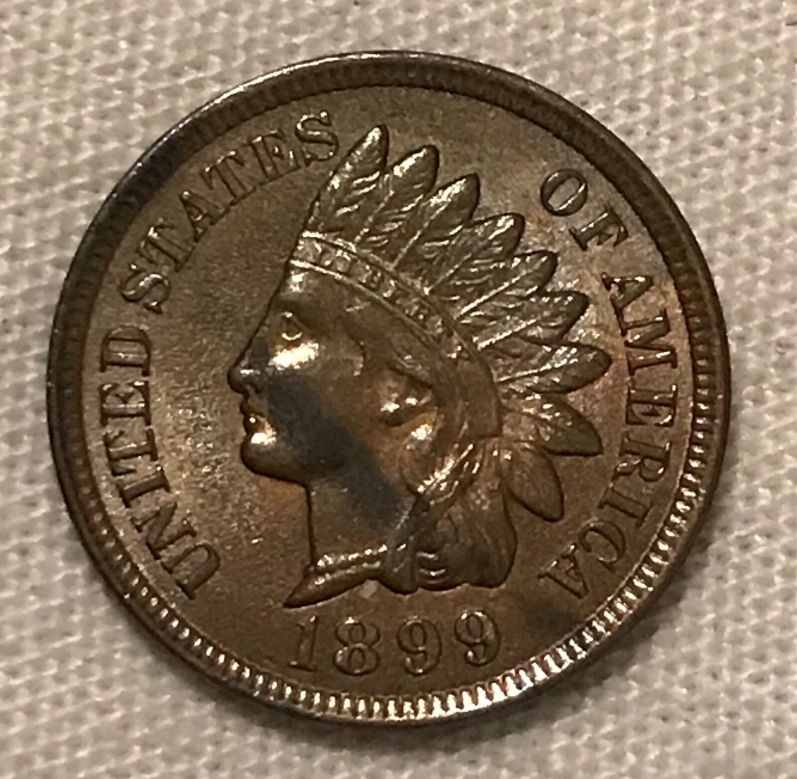 1899 Indian head cent , Lustrous Brown Uncirculated,