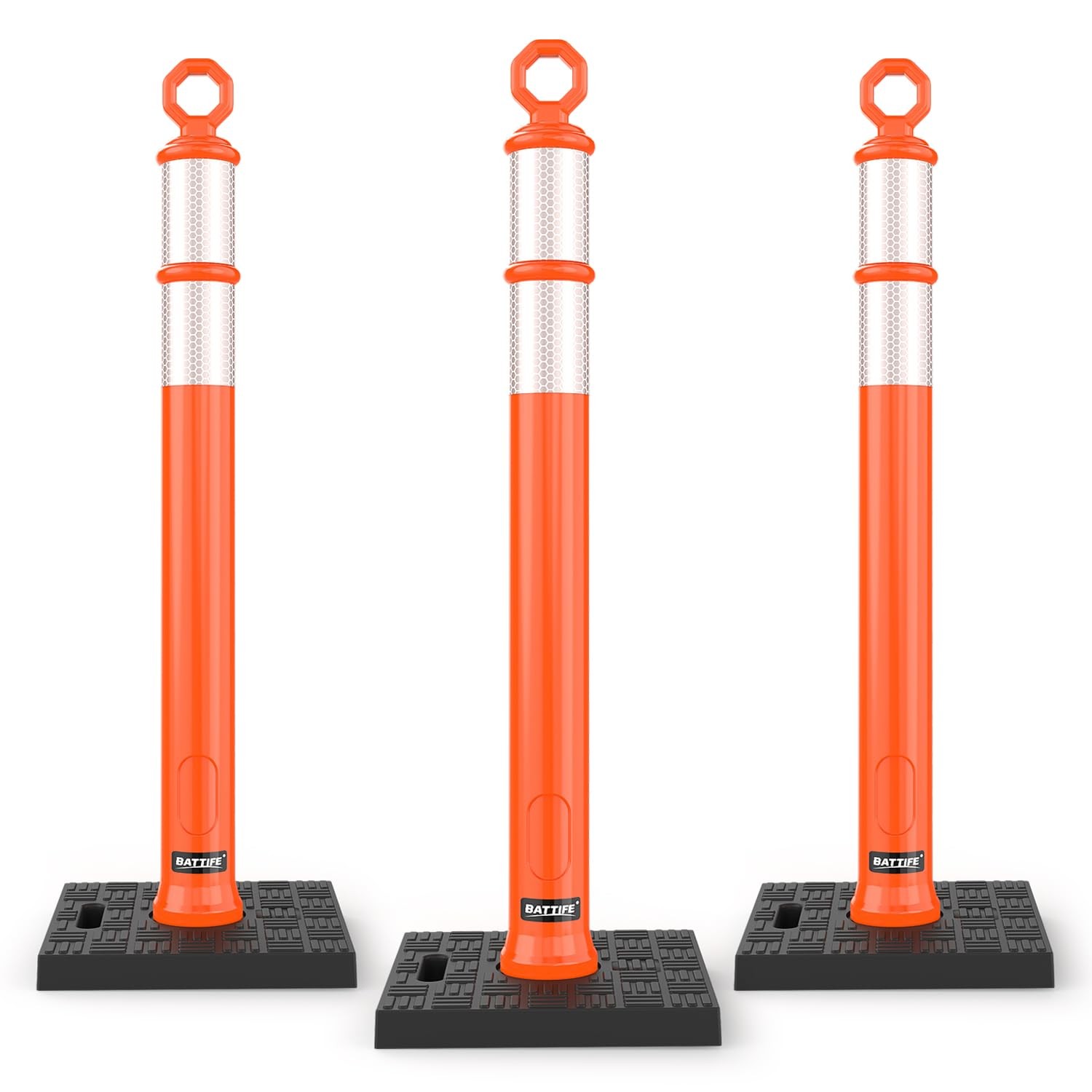 Traffic Cones 42 Inch Orange Delineator Posts Heavy Duty Weighted Base 3 Pcs