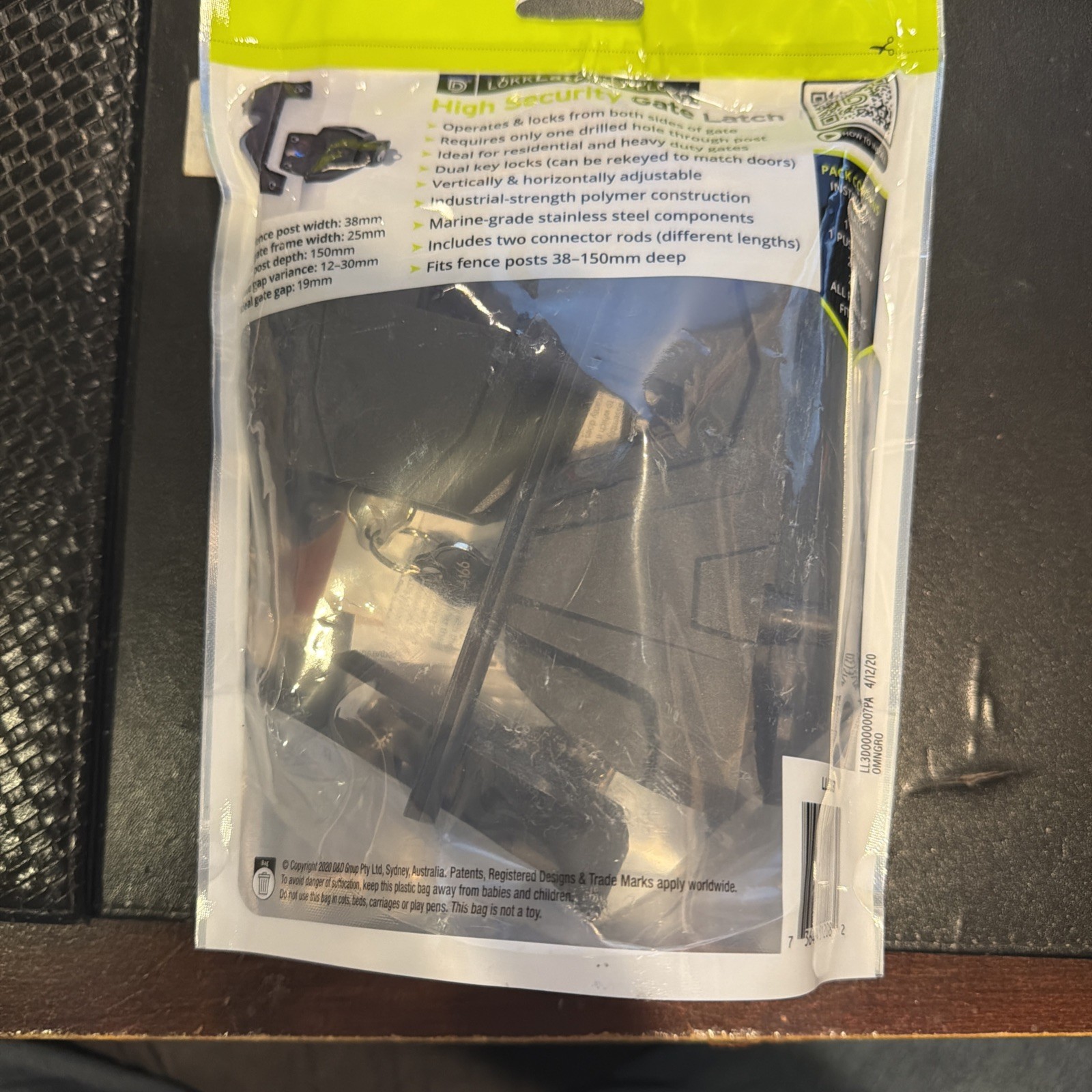 Lokklatch Lld3kd Security Gravity Gate Latch, 1.5In. W, Blk Deluxe