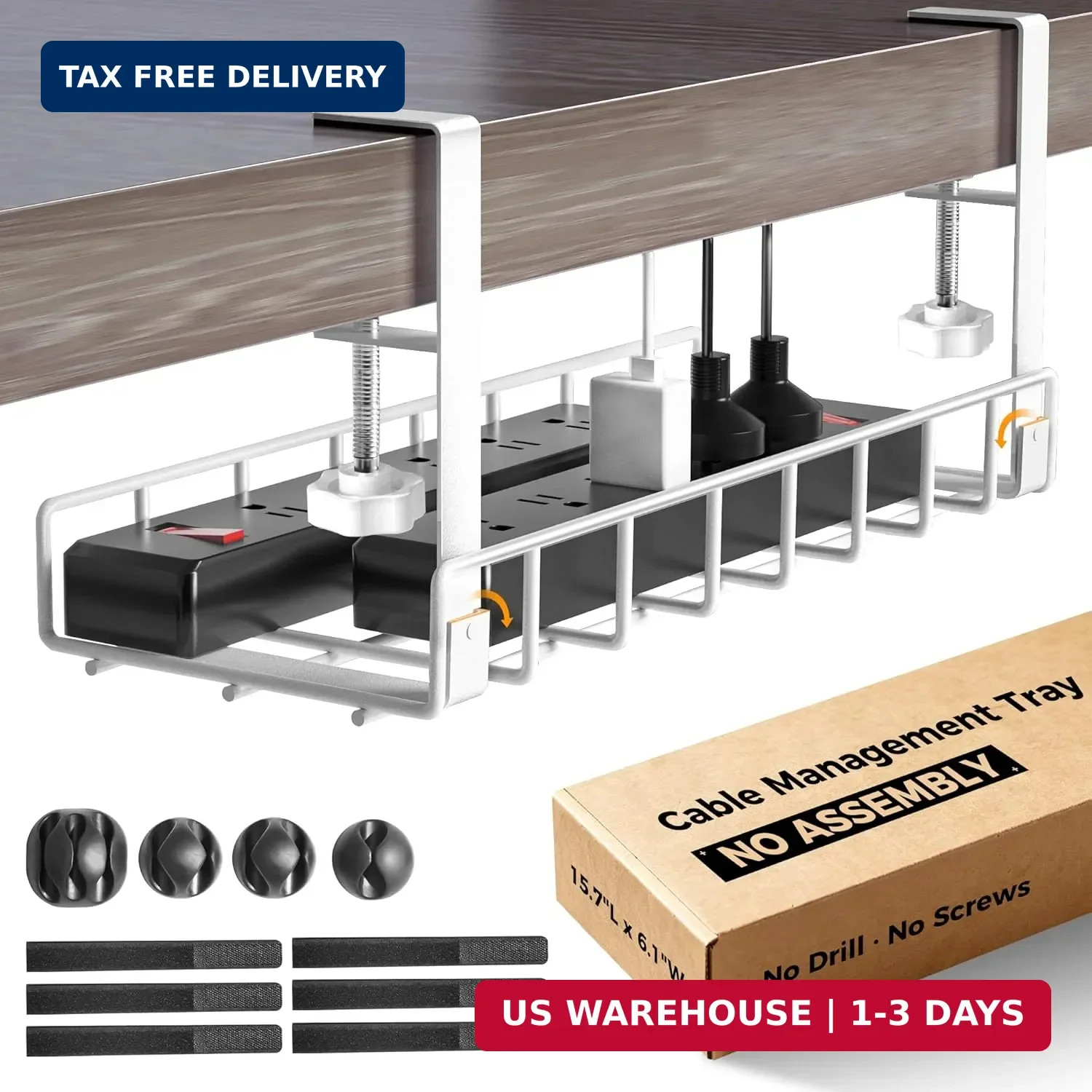 Under Desk Cable Management Tray, Xpatee Upgraded Wire Management No Drill No Sc