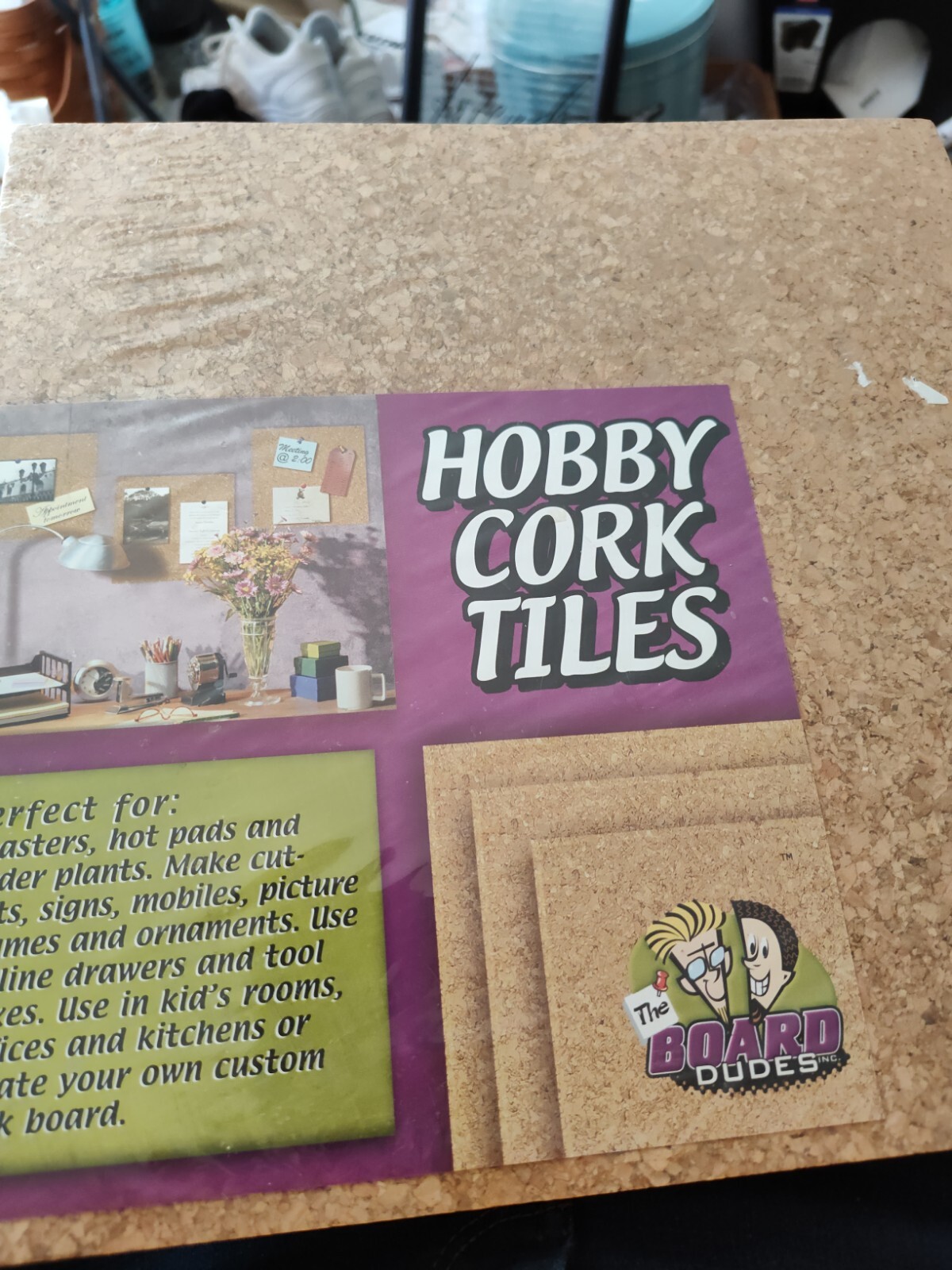 The Board Dudes Cork Tiles - pack of 4 12"x12" w/ double stick pads