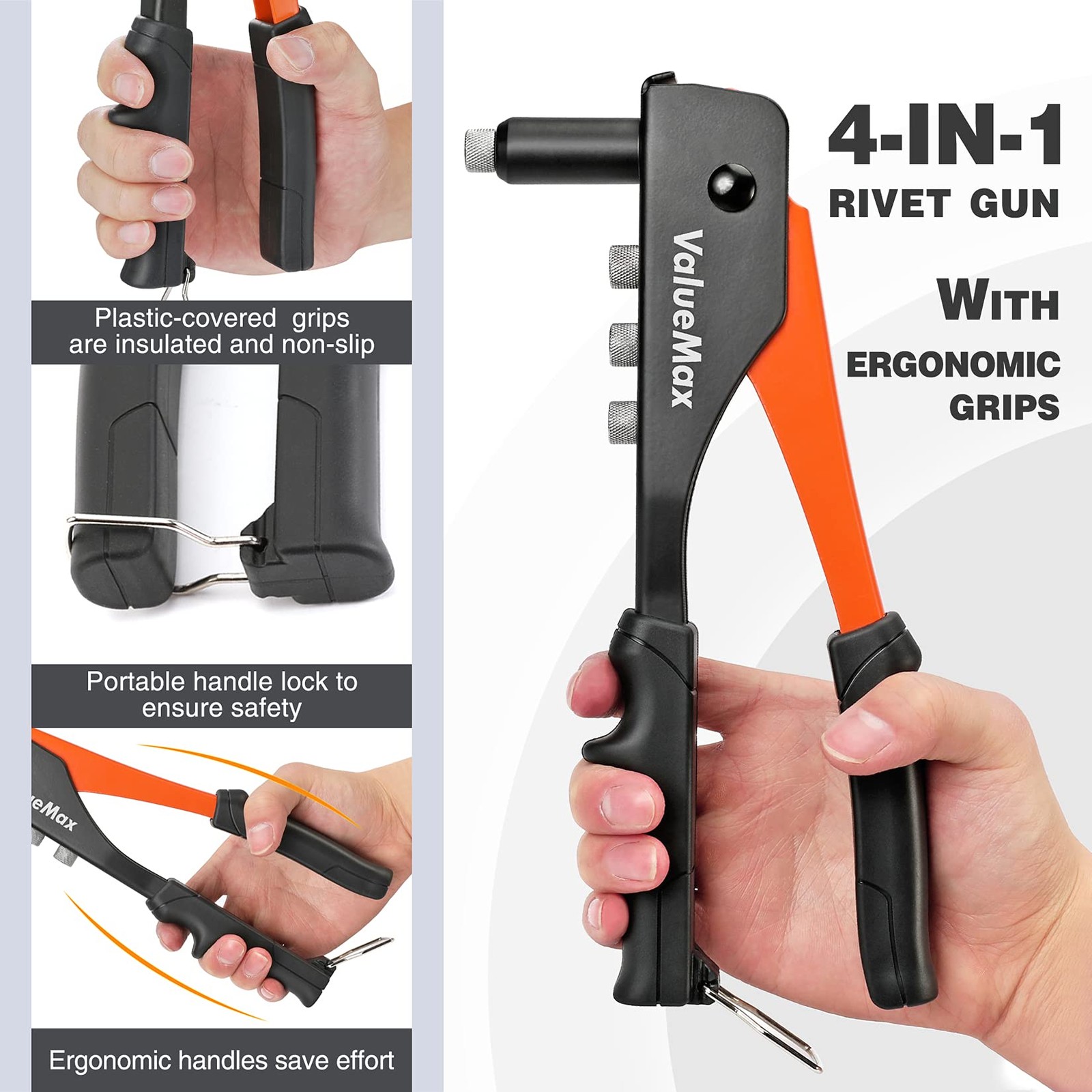 ValueMax 4-in-1 Hand Riveter/Rivet Gun, Pop Rivet Tool Kit with 200 Rivets -...
