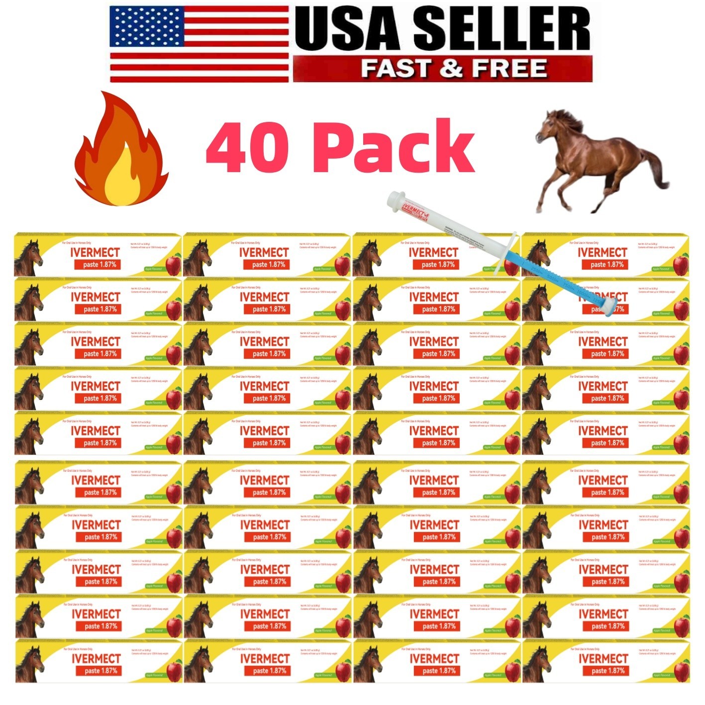 40 Pack New Paste Wormer Horse Dewormer Apple Flavor US Free Shipping 1/2028