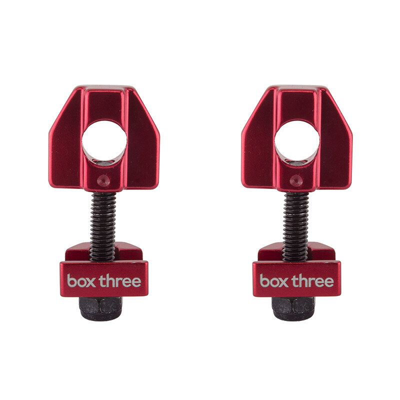 Chain Tension Adjuster BOX THREE 10mm/1-AXLE HOLE Red or Blue Sold in a Pair