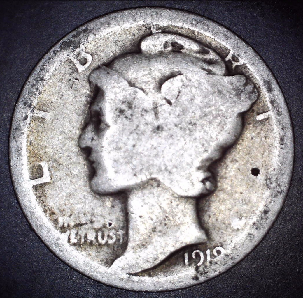 Vintage 1919-P Mercury Dime 90% Silver Circulated Coin 1