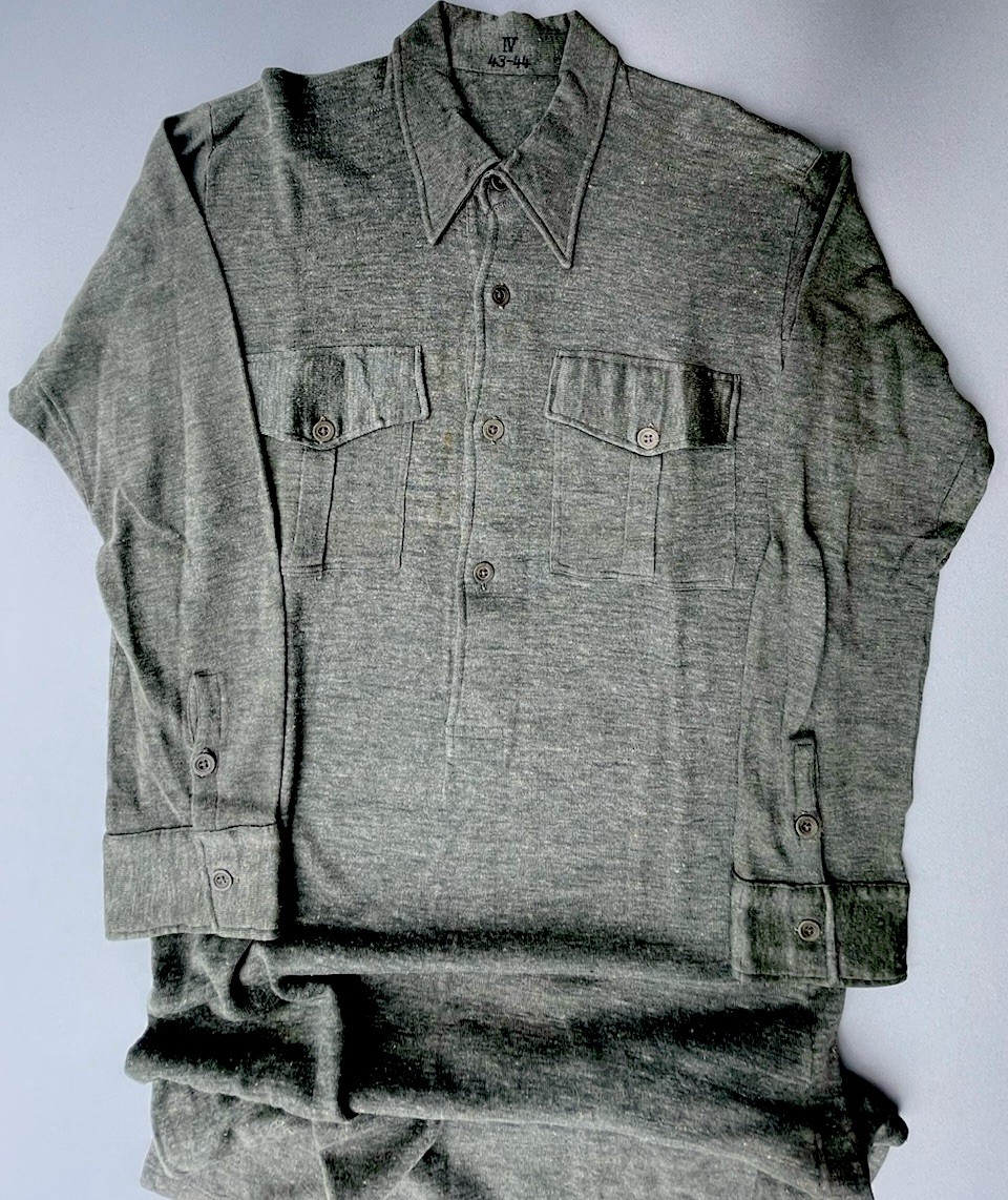 WW2 German Army Heer SS Issue Shirt, L/S Gray-Green Italian Wool “IV 43-44” RARE