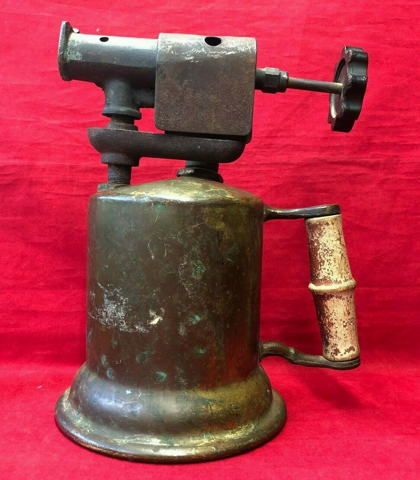 Antique Vintage 9" Turner Brass Works Blowtorch No. 206A Wood Handle Steampunk