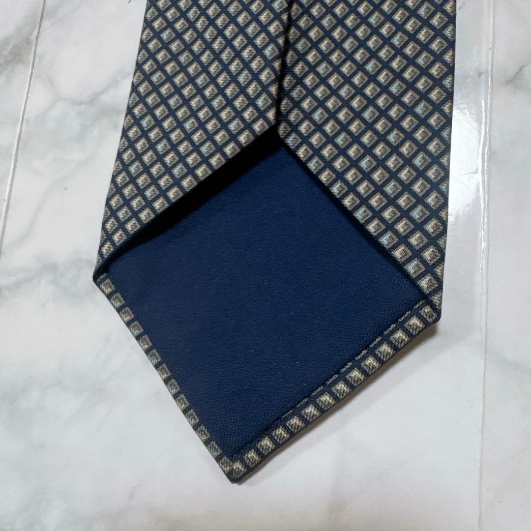 HERMES Square Pattern Tie Navy Gray with Box