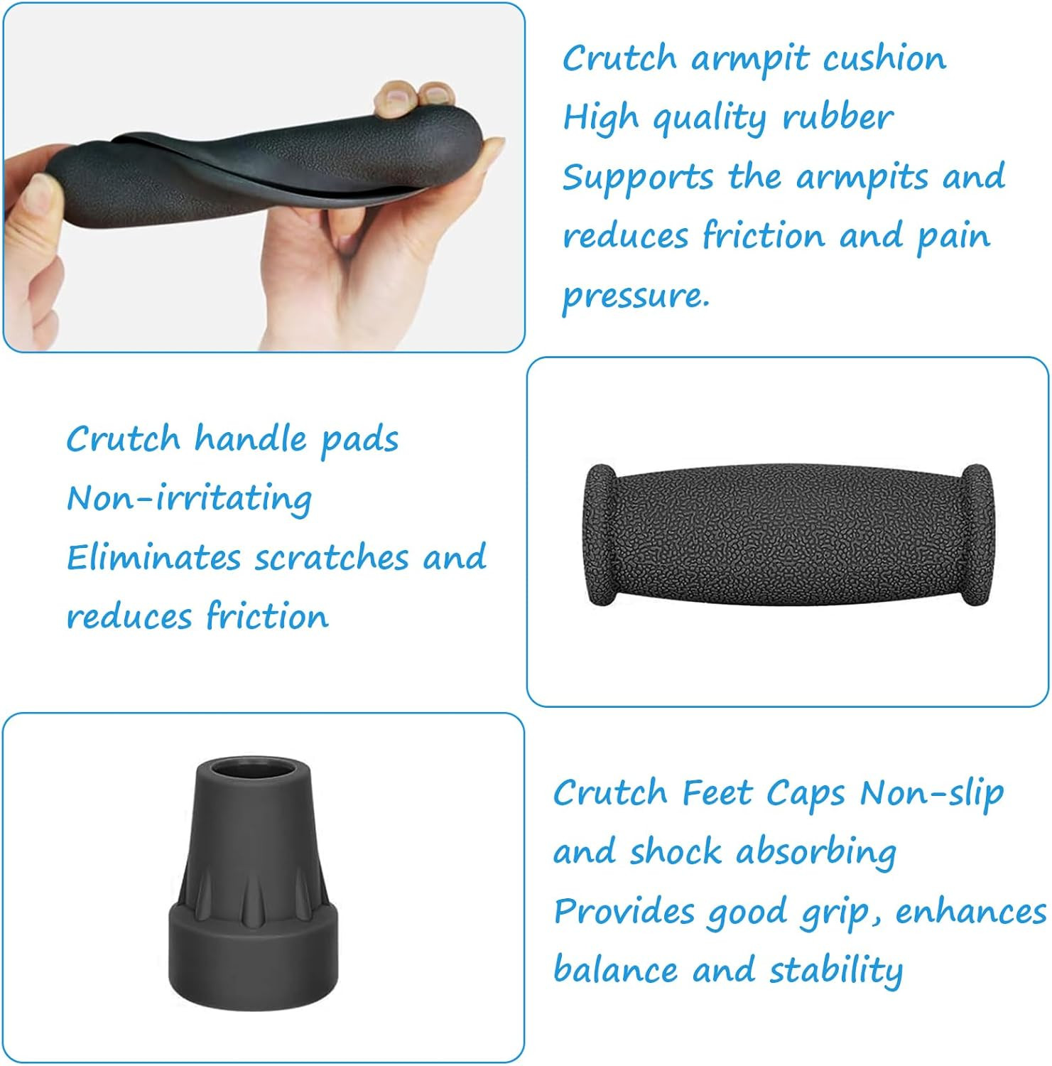 Replacement Crutch Pads, 6 Pcs Crutch Accessory Replacement Crutch Parts and Cap
