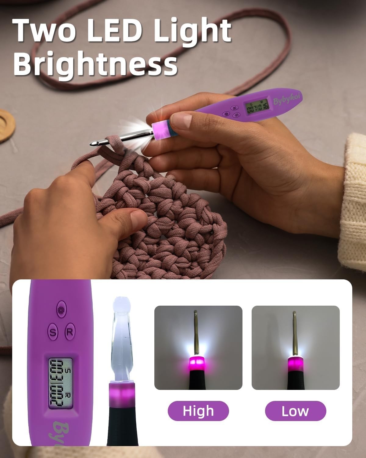 Light Up Crochet Hooks Set-18 Sizes Digital Crochet Hook with Counter