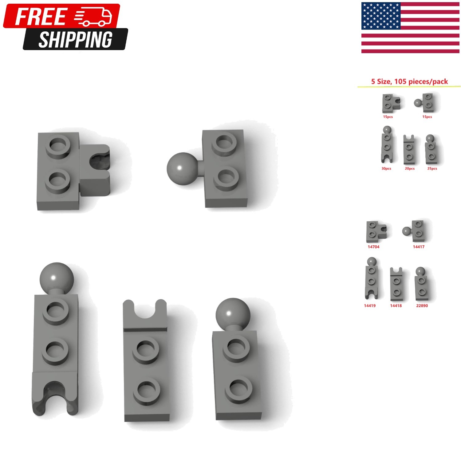 Classic Building Gray Ball Joint Plate Bulk For Lego Parts 5 Sizes 105 Piece