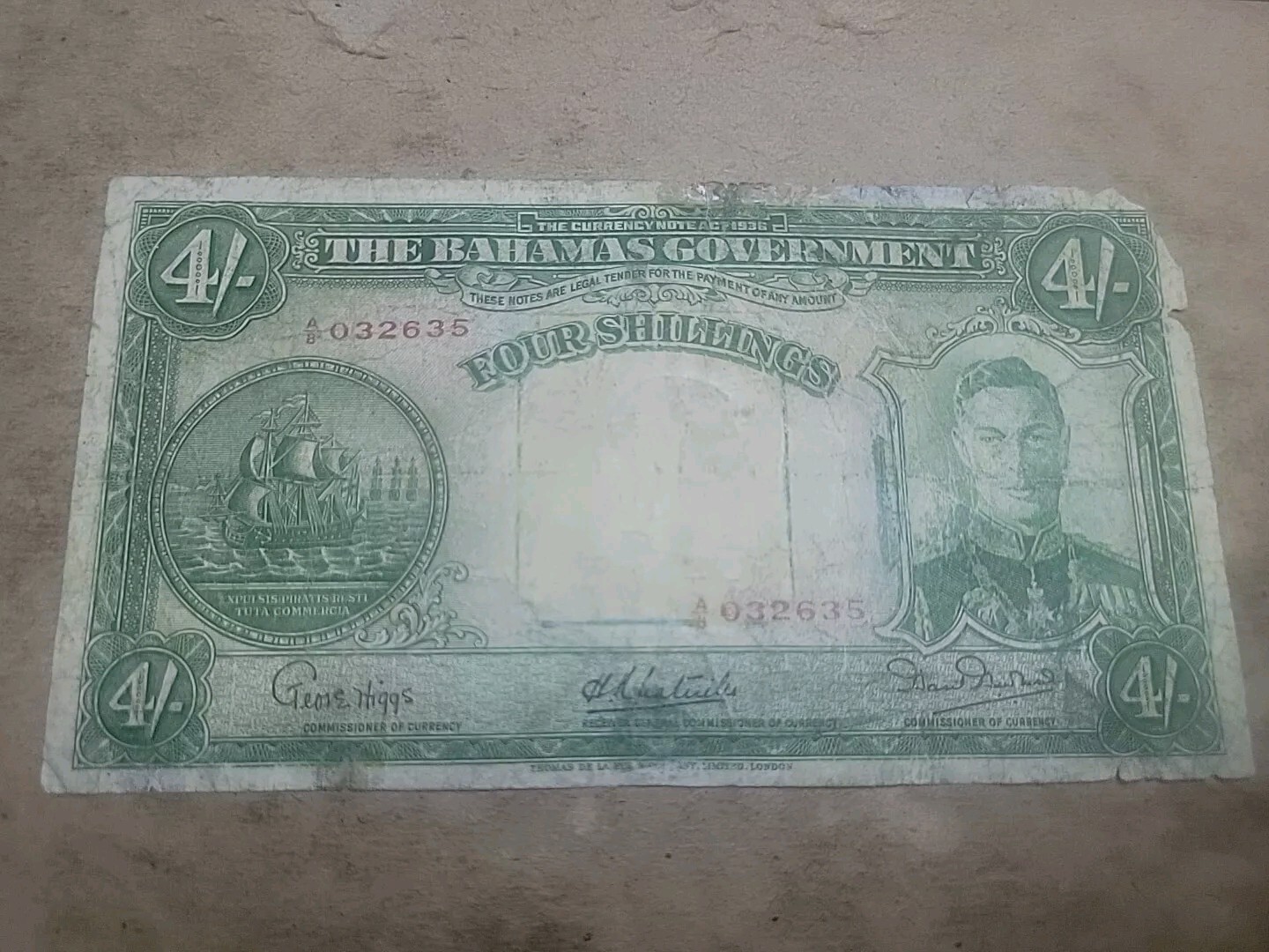🇧🇸 Bahamas 4 shillings  1936 (1947)  P-9  P-9e      Banknote  081524-3