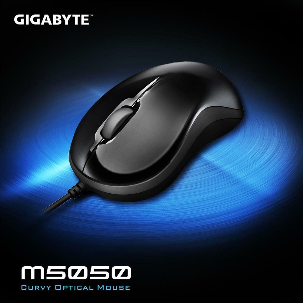 New Gigabyte M5050 Glossy Black Curvy USB Wired Optical 800DPI Mouse PC MAC Mice