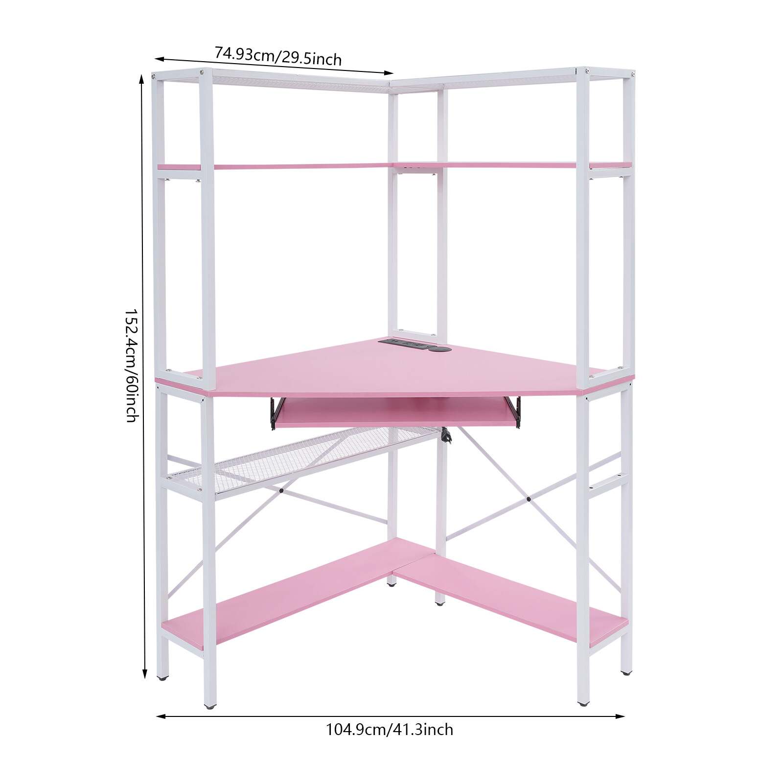 Triangular Corner Computer Desk with Power Outlets,29.5*29.5*60in Corner Table