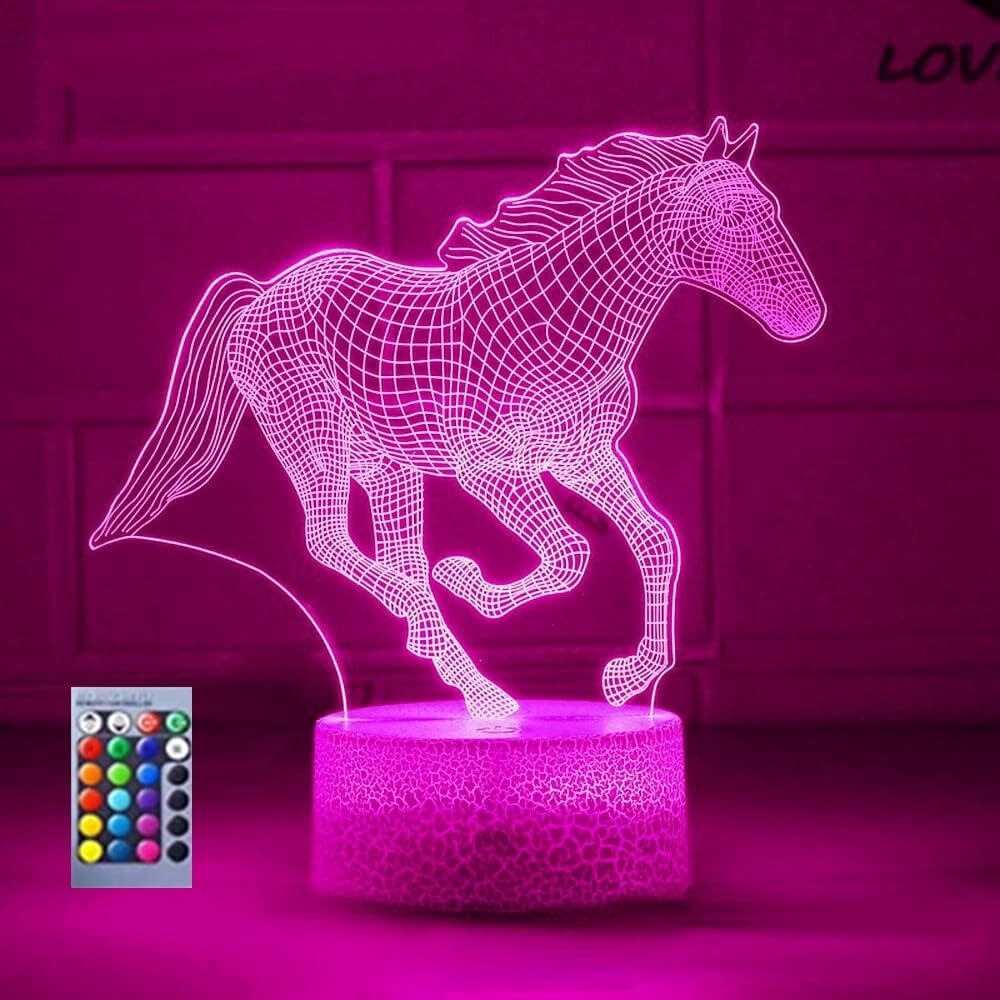 3D Horse Night Light Lamp Illusion Night Light 16 Color Changing Table Desk Deco