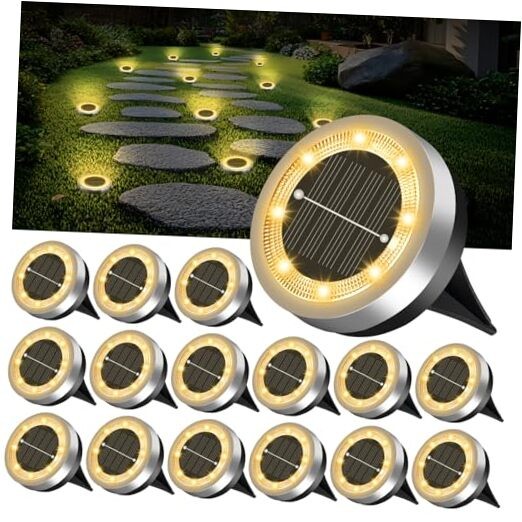 Mini Solar Ground Lights Outdoor Waterproof Upgraded Anti 16 Pack Warm White
