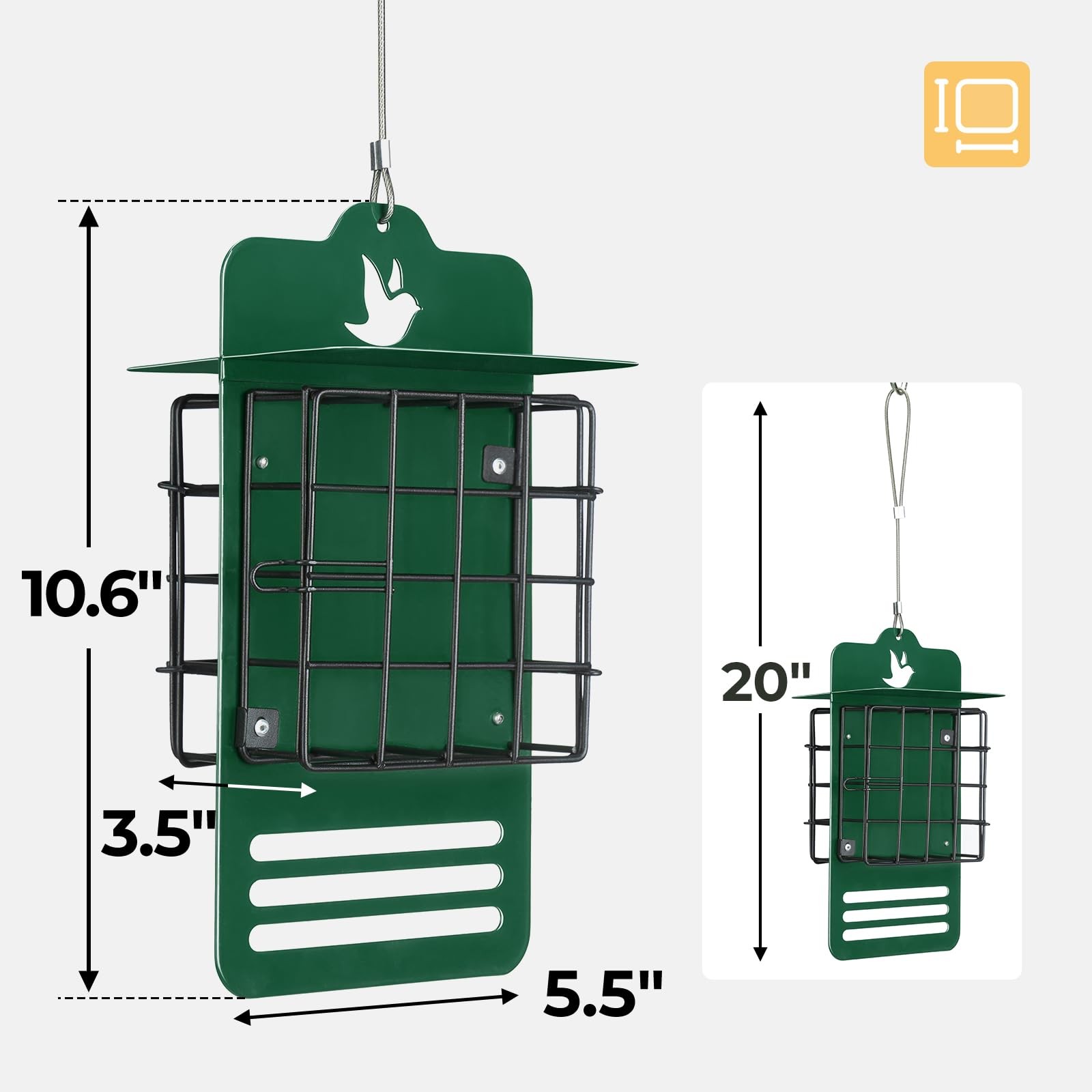 Veehoo Suet Bird Feeders for Outside Hanging, 5.5"L x 3.5“W x 10.6"Th, Green