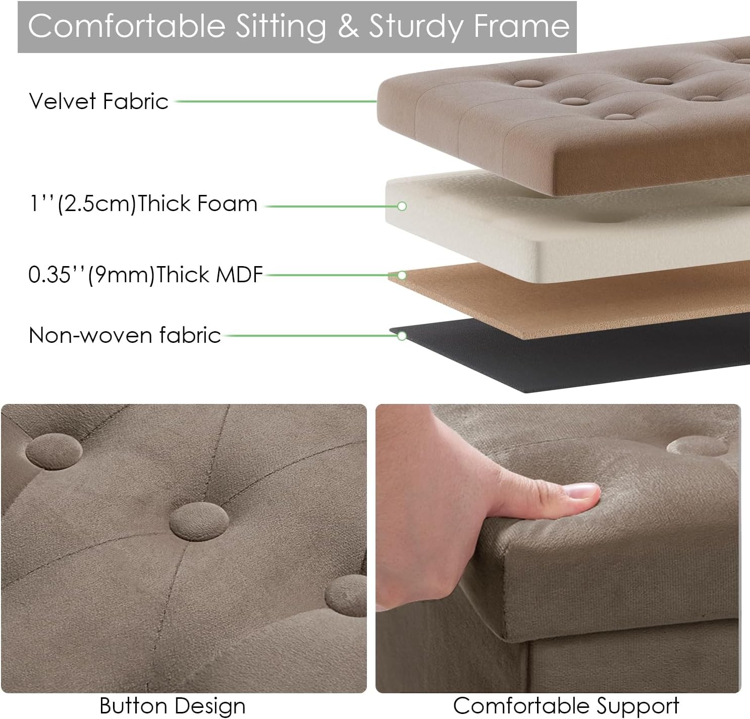 PRANDOM Jumbo Ottoman with Storage [1-Pack] 43D x 15W x 15H, Dark Coffee