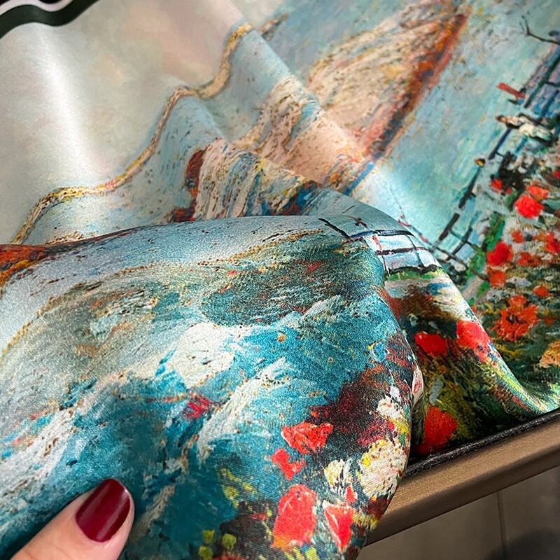 100% Silk 20'' Scarf Women Small Bandana Vintage Flower Oil Painting Neckerchief