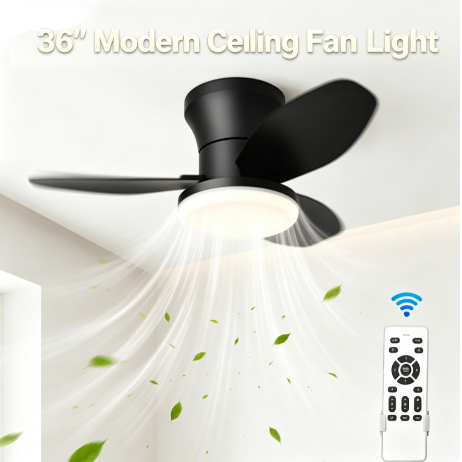36" Modern LED Ceiling Fan With Light, Remote & 6 Speeds Ceiling Light 3500LM