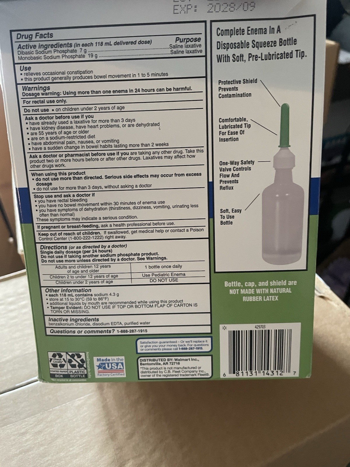 4 boxes Equate Saline Enema 6 Packs, Easy to Use,