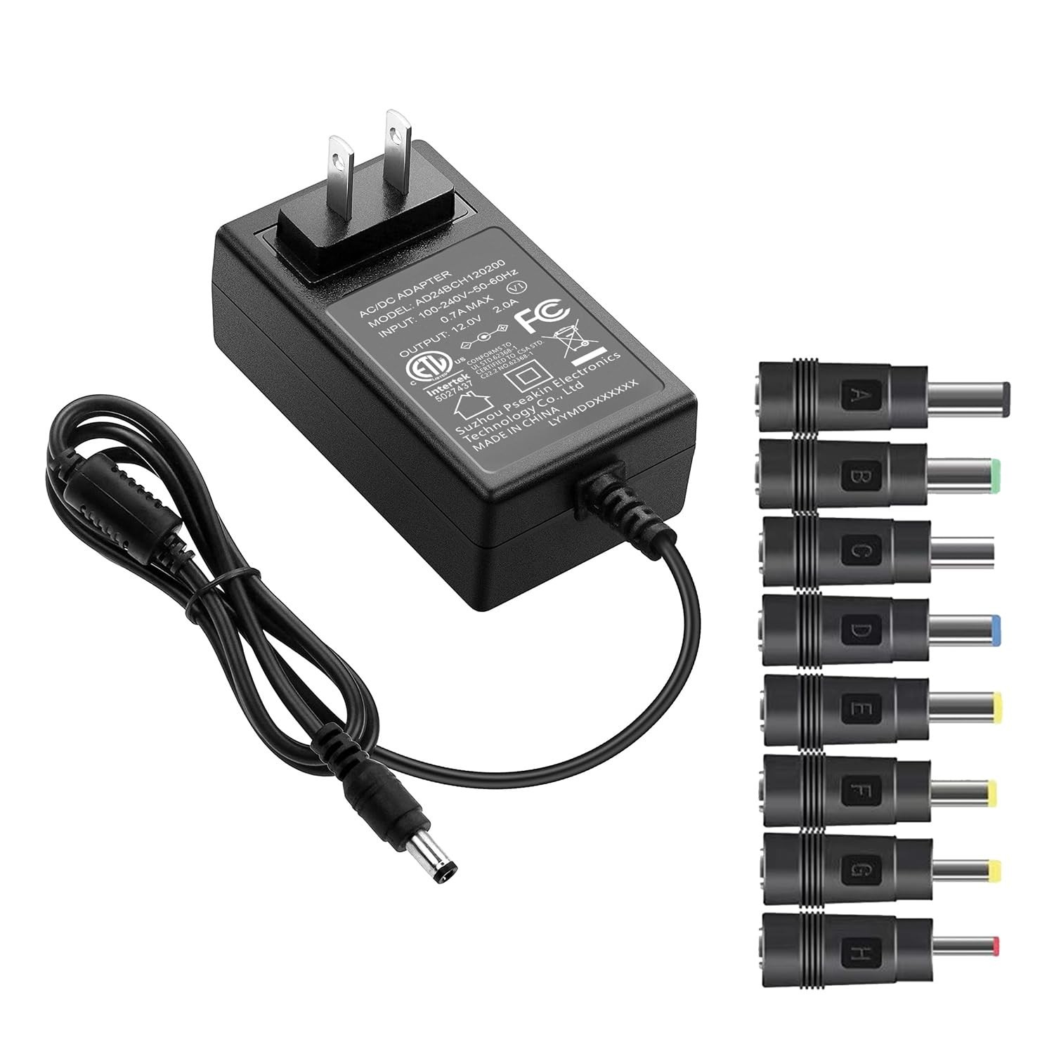 Kado Power Adapter 12V-2A 1.5A 1.25A 1A AC/DC Power Cord 5.5x2.1mm with 8 Tip...