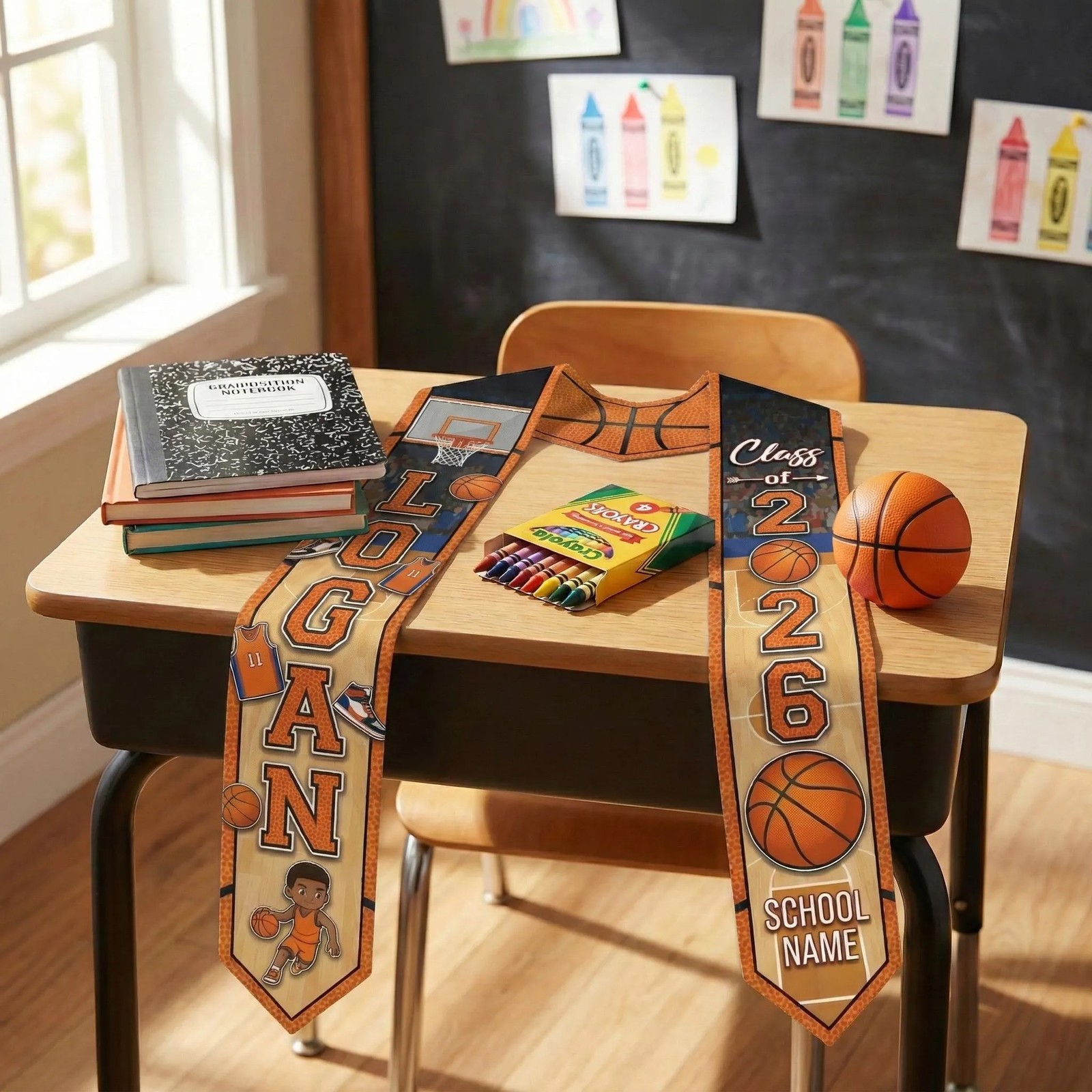 Personalized Basketball Graduation Stole 2026, Custom Name Class of 2026 Gift