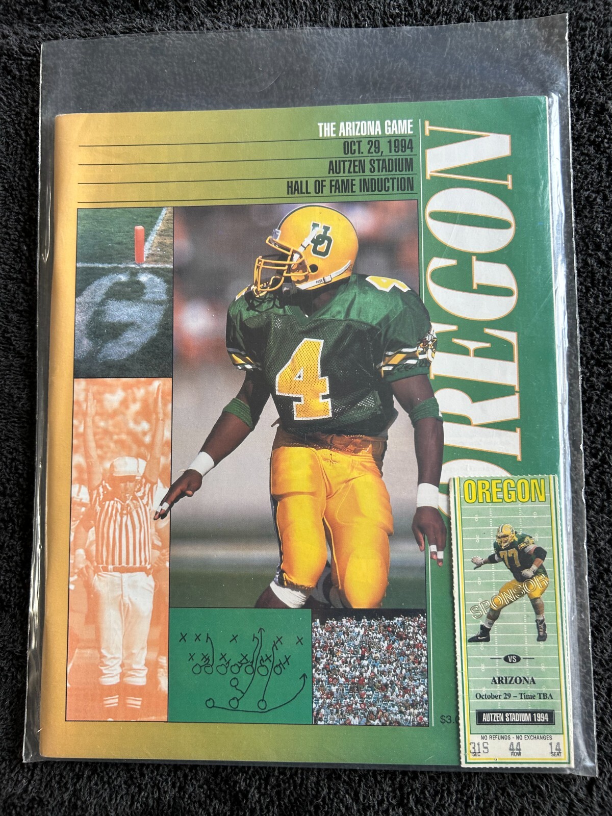 OREGON VS ARIZONA FOOTBALL GAME PROGRAM + TICKET OCT 29 1994 NICE GRADE M150