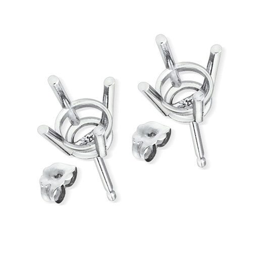 Four Prong Basket Settings Mountings Earrings Real 14K White Gold Push Back