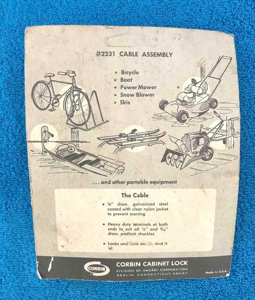 CORBIN All Purpose Bicycle Security Cable 72" Long with Clear Nylon Jacket 2231
