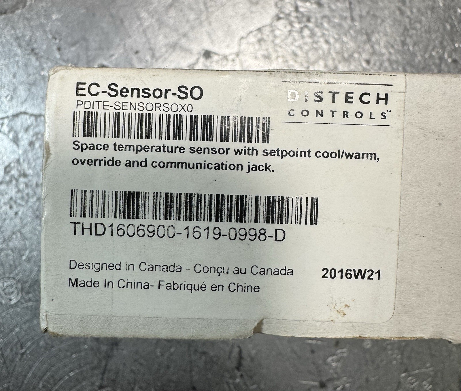 Distech Controls EC-Sensor-SO Space Temp Sensor Setpoint Override Comm Jack