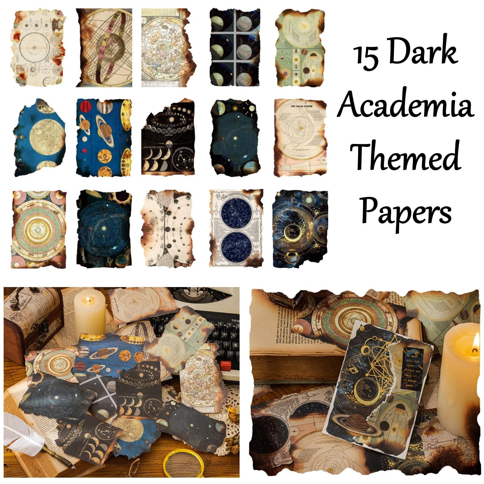 Vintage Aesthetic Scrapbook Supplies Kit with Paper, Stickers Dark4