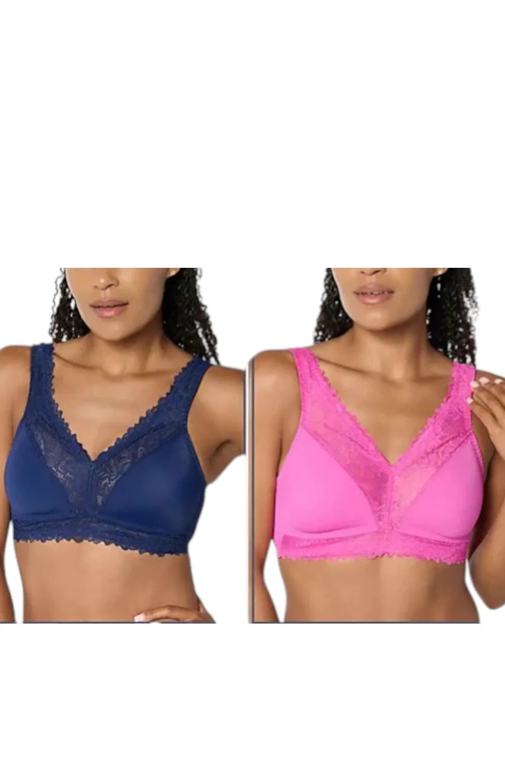 Breezies Women's 2pk Lace Soft Support Bras Navy/Rose