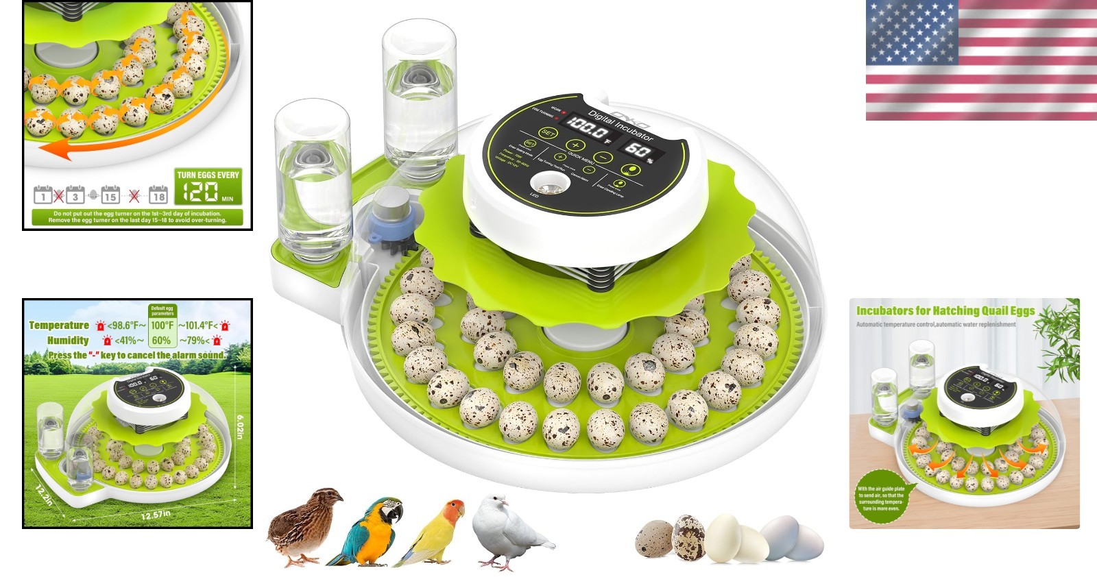 Smart Quail Egg Incubator 40 Eggs Auto Turner Humidity Control