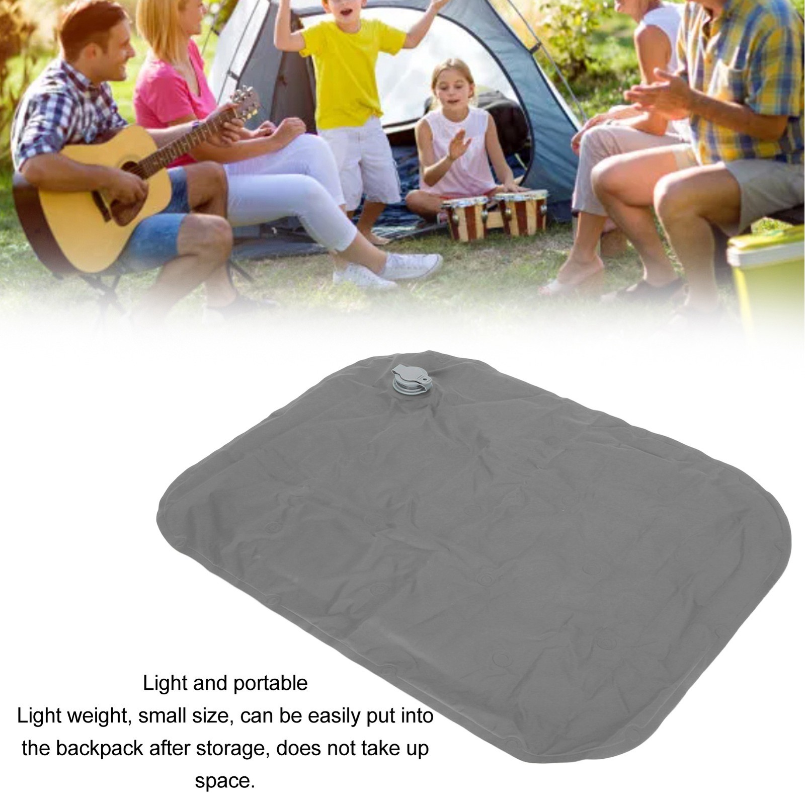 (Grey)Outdoor Inflatable Cushion Foldable Inflatable Sitting Pad Portable So BL