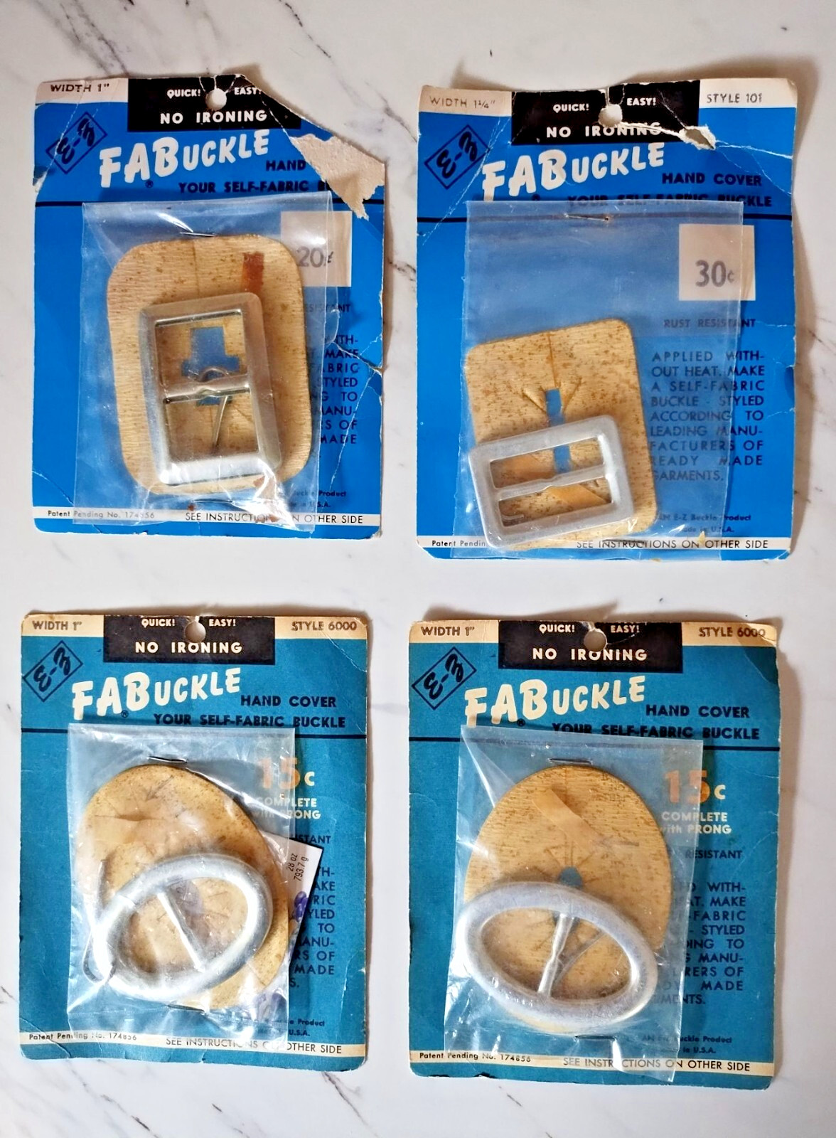 Set of 4 vintage sewing E-Z FABuckle silver tone buckles