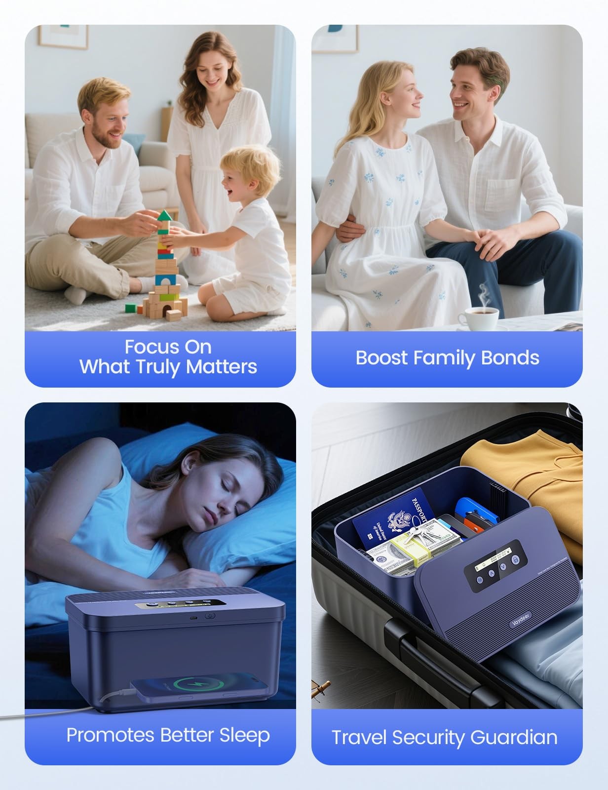 Vaydeer Safe Timed Lock Box, Phone Box with Timer Unplug Standard, Blue