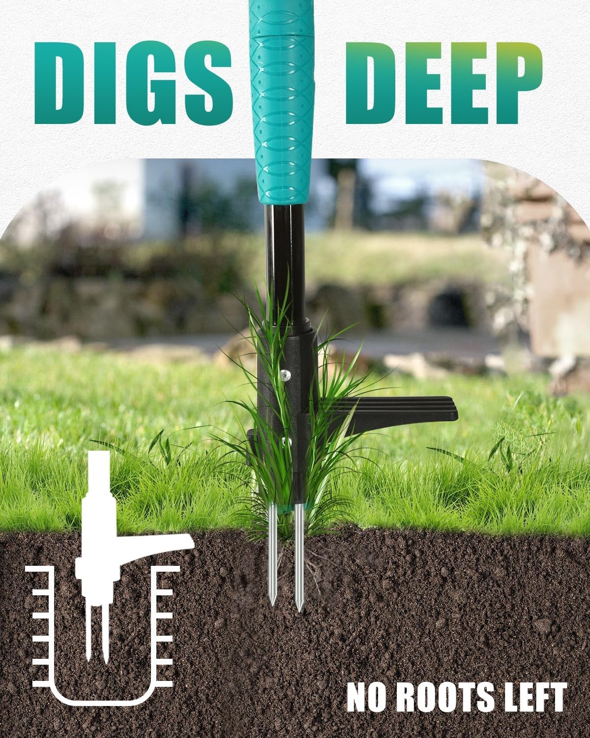 Breeze Touch 39" Weed Pulling Tool, 3-Claw T-shaped Handle, Common Teal