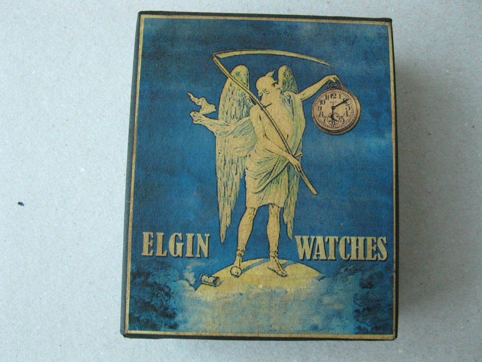 VINTAGE SOUVENIR CARDBOARD BOX CASE FOR POCKET WATCH "ELGIN" HANDMADE