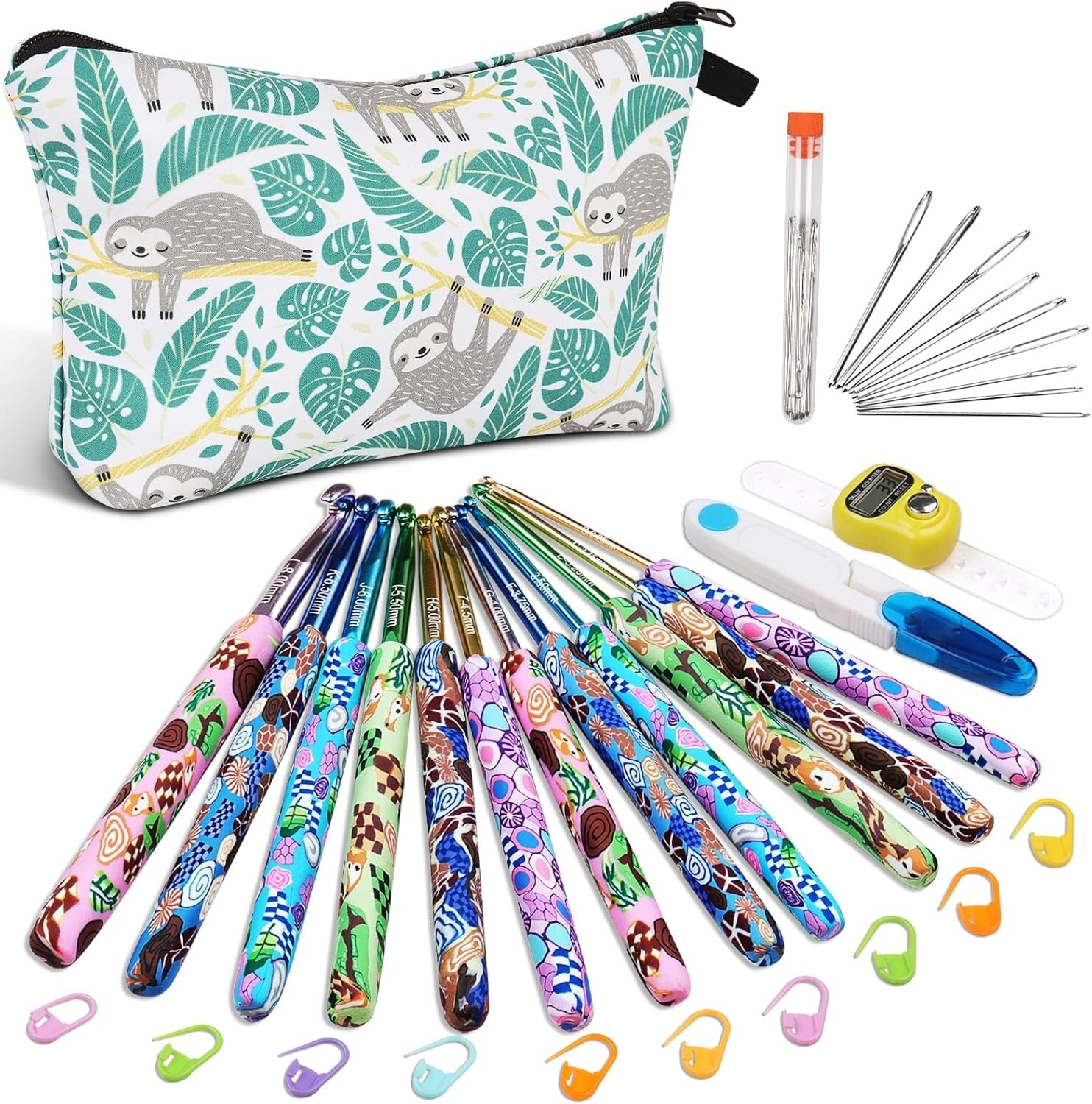 12 Sizes Ergonomic Crochet Hooks Set with Portable Case - Forest Green Elegance