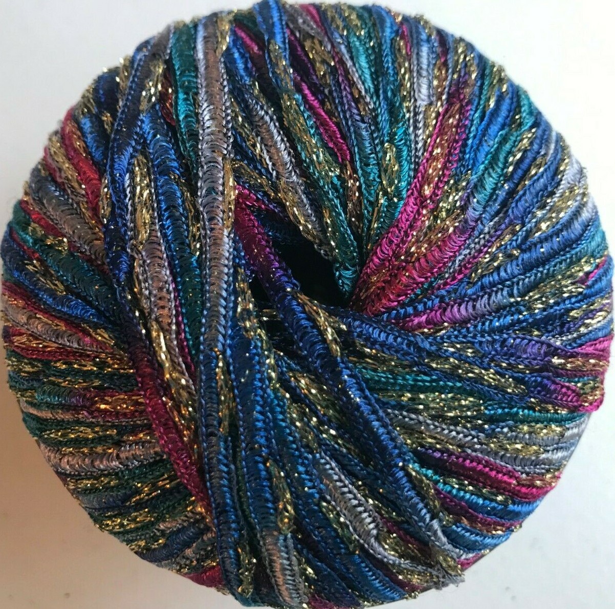 Euro Yarns GLAMOUR #6 Blue Green Purple Pink Gold Metallic Ribbon Yarn Skein DK
