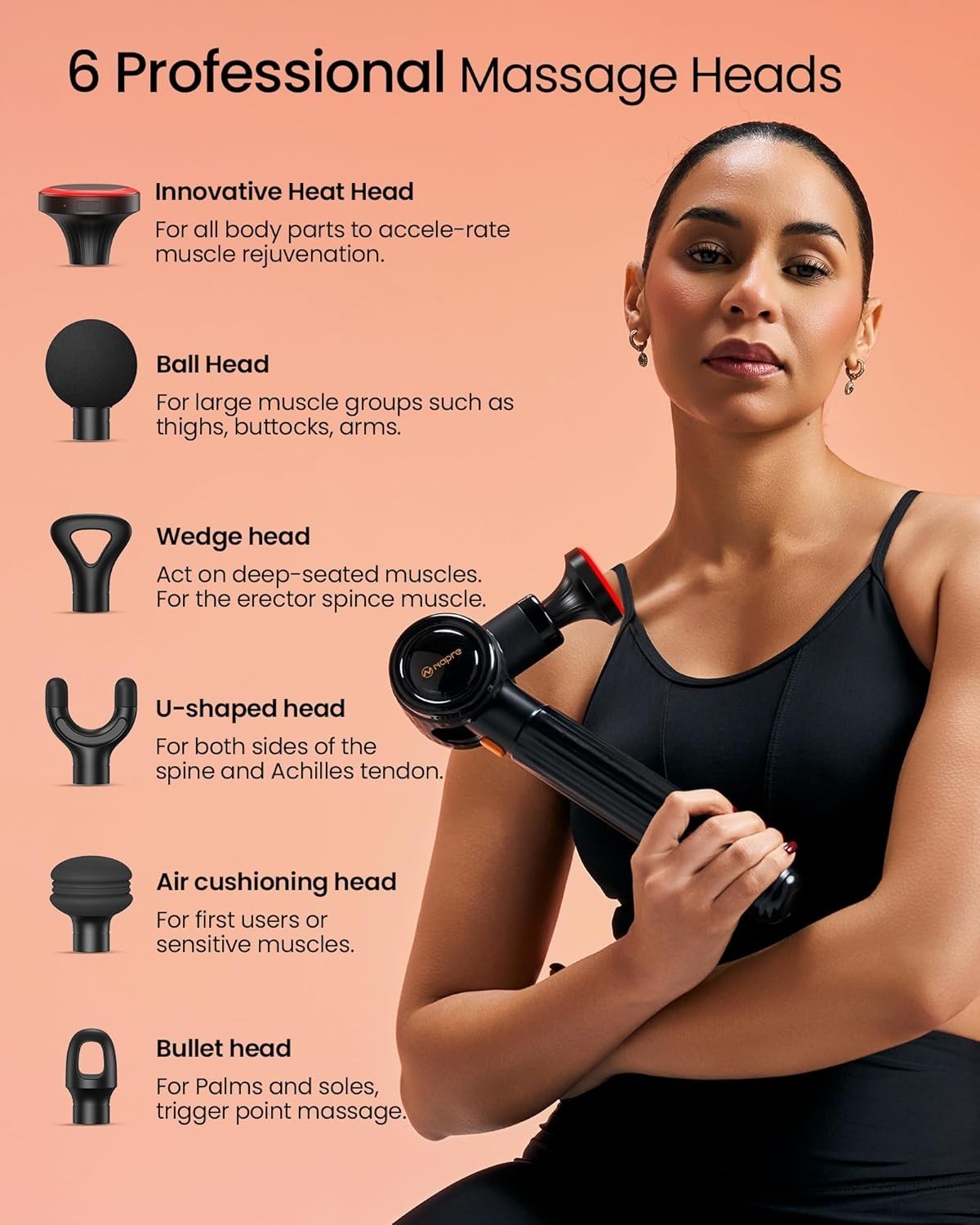 NAPRE Massage Gun with Extension Handle and 3 Adjustable Angles