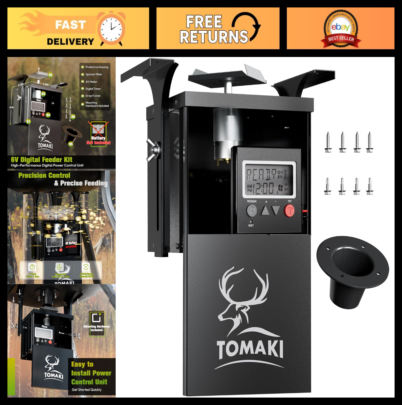 6V Deer Feeder Kit with Motor & Timer, Digital Game Feeder, Weatherproof, Easy I