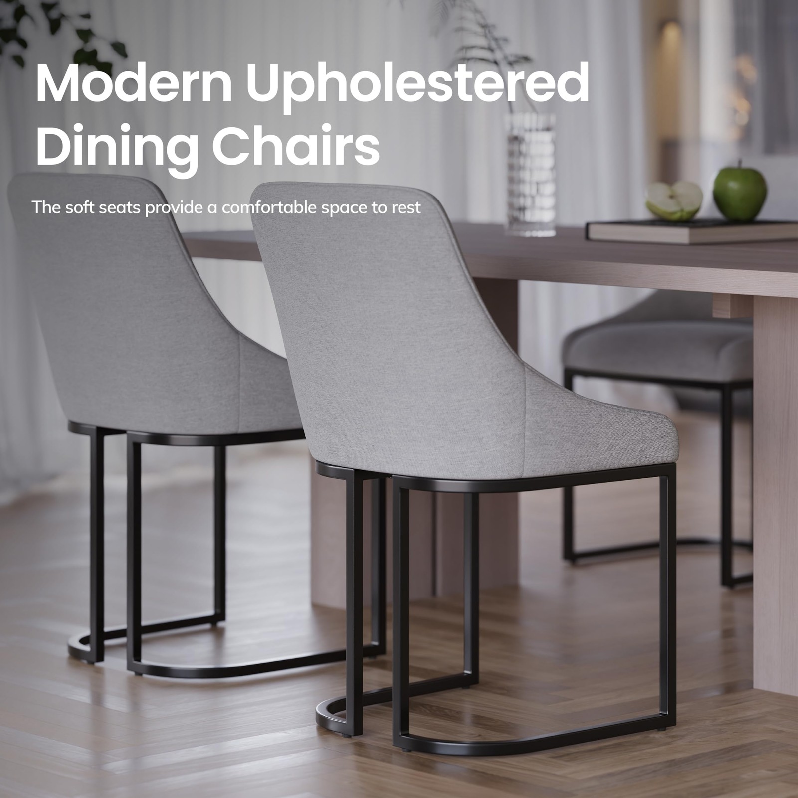 4 Fabric Upholstered Dining Chairs U-Shape Backrest Light Gray