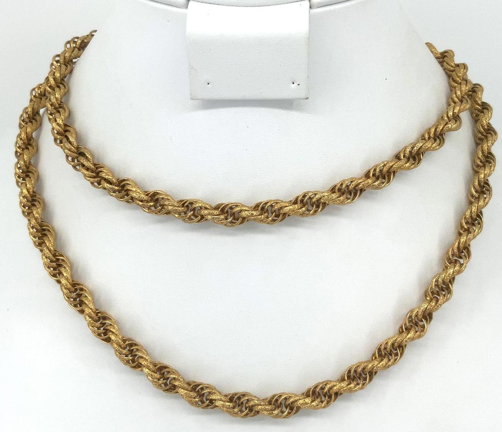 Vintage Goldtone Textured Rope Chain Necklace Long Boho Layering Opera Length