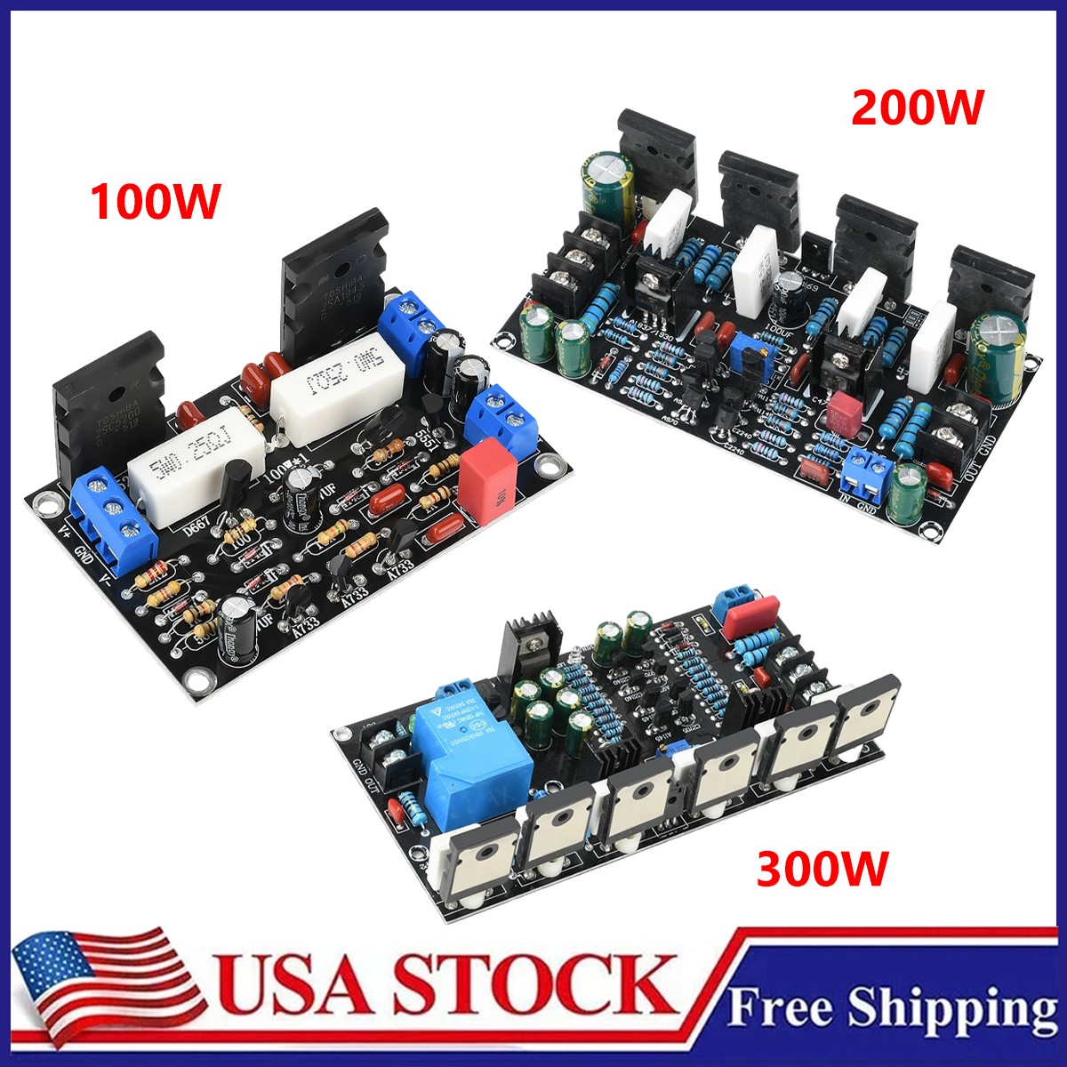 DC 20-90V 200W 300W Mono Power Amplifier 1943+5200 HIFI Audio Amplifier Board US