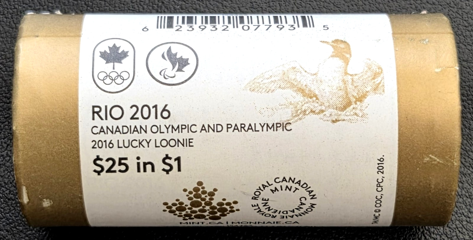 Rio 2016 Canadian Olympics $1 Lucky Loonie Roll - Special Mint Wrap